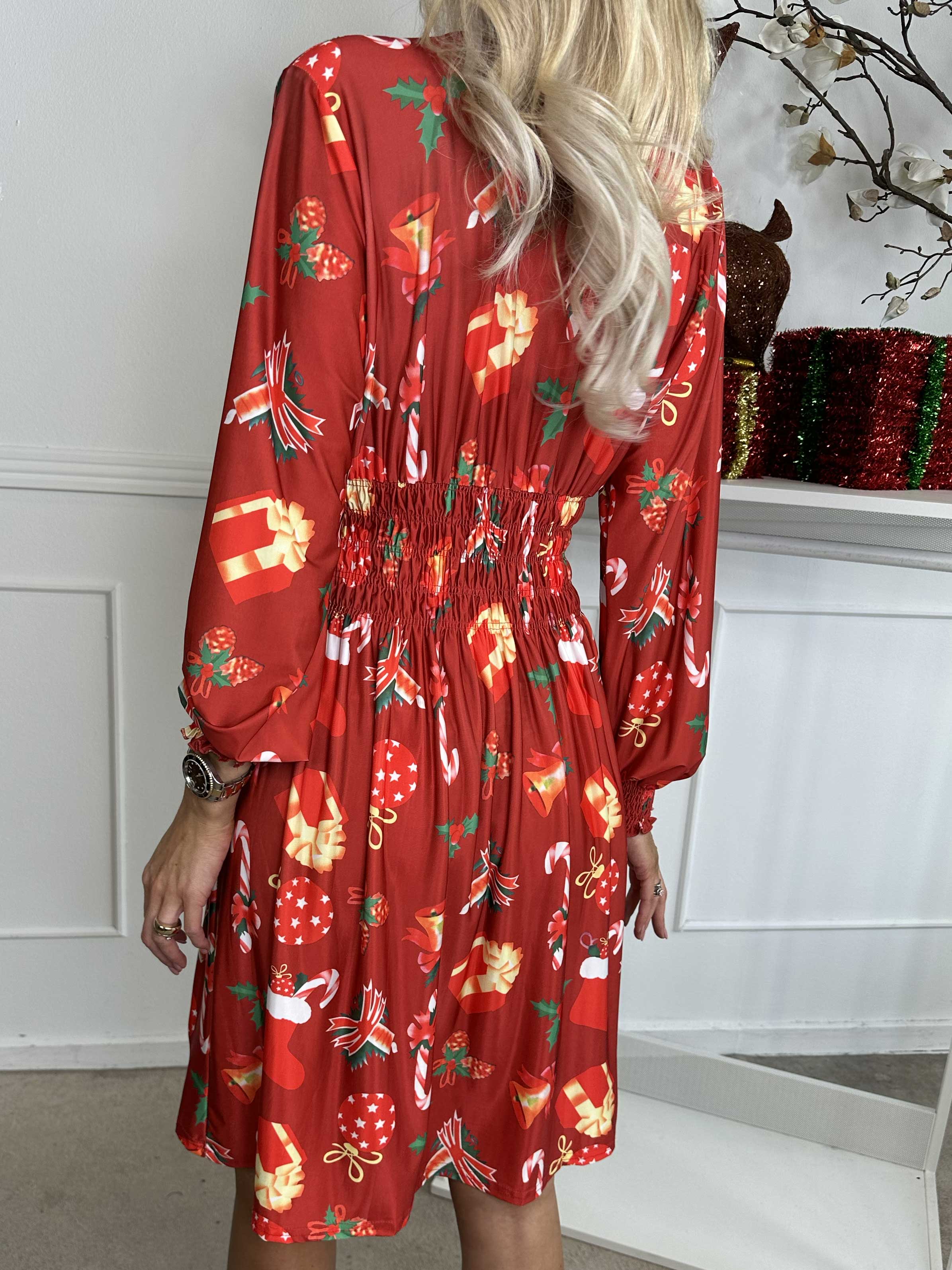 Pams Holiday Short L/S - Elastisk klänning med julmotiv